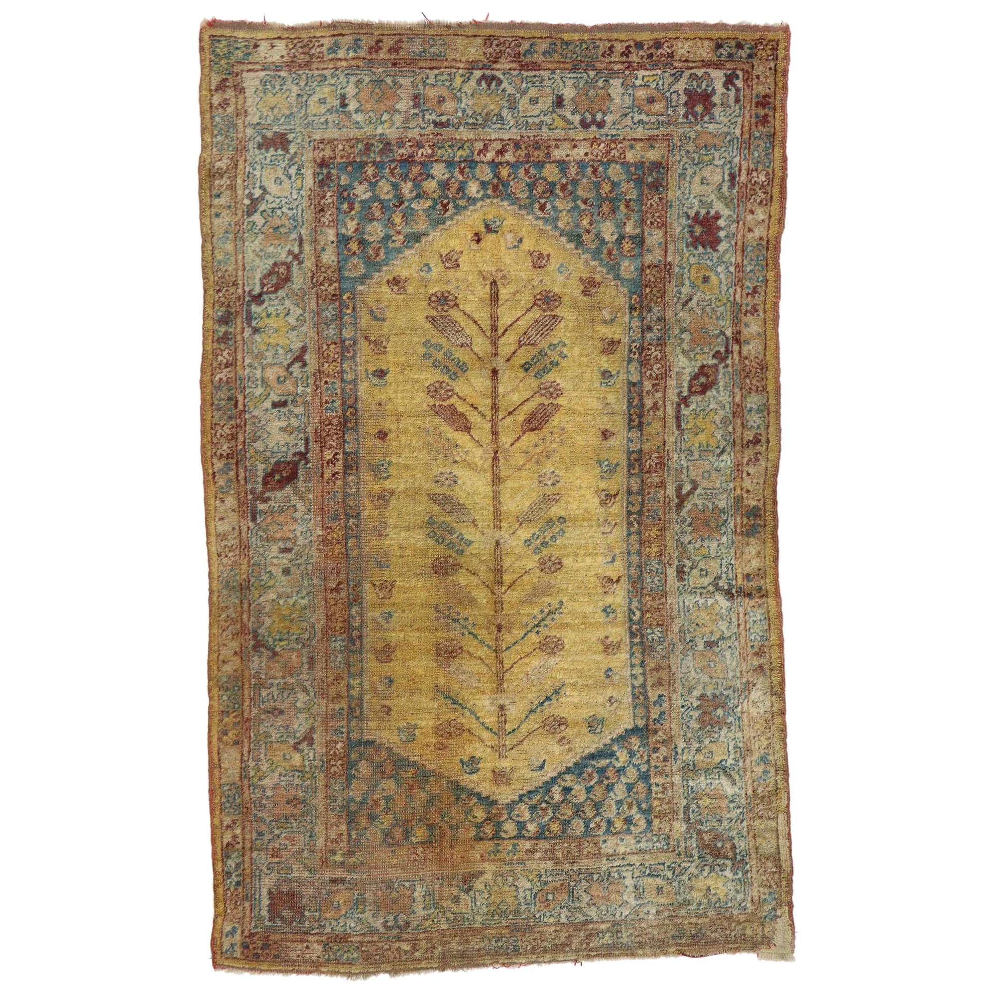Antique Turkish Oushak Rug with Modern Mediterranean and Italian Tuscan Style For Sale