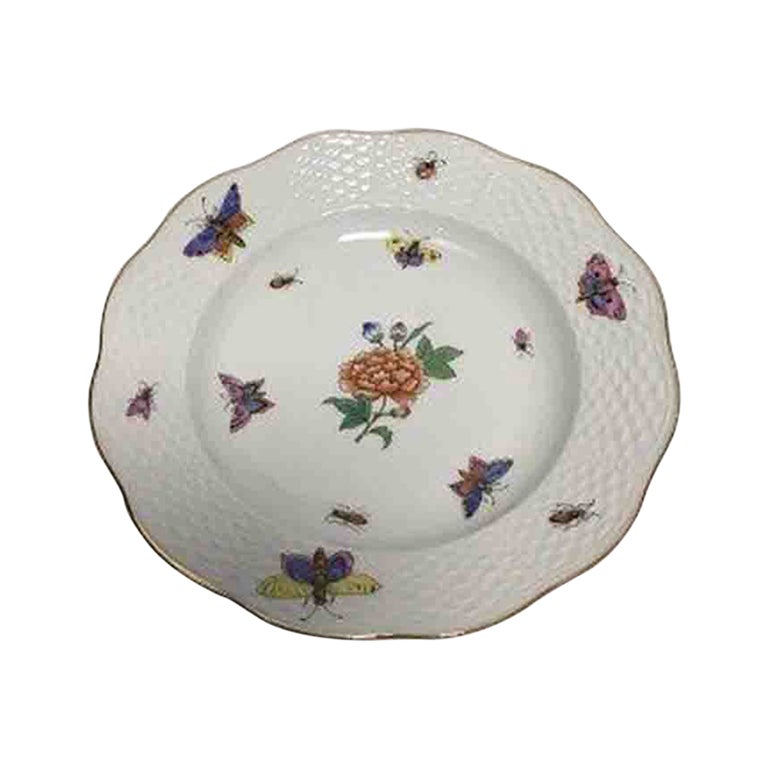 Herend Porcelain Hand-Painted Desert Plate with Insects, Butterflies and Flower