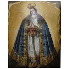 17th Century Spanish Oil on Canvas, Religious "Mary Inmaculate"