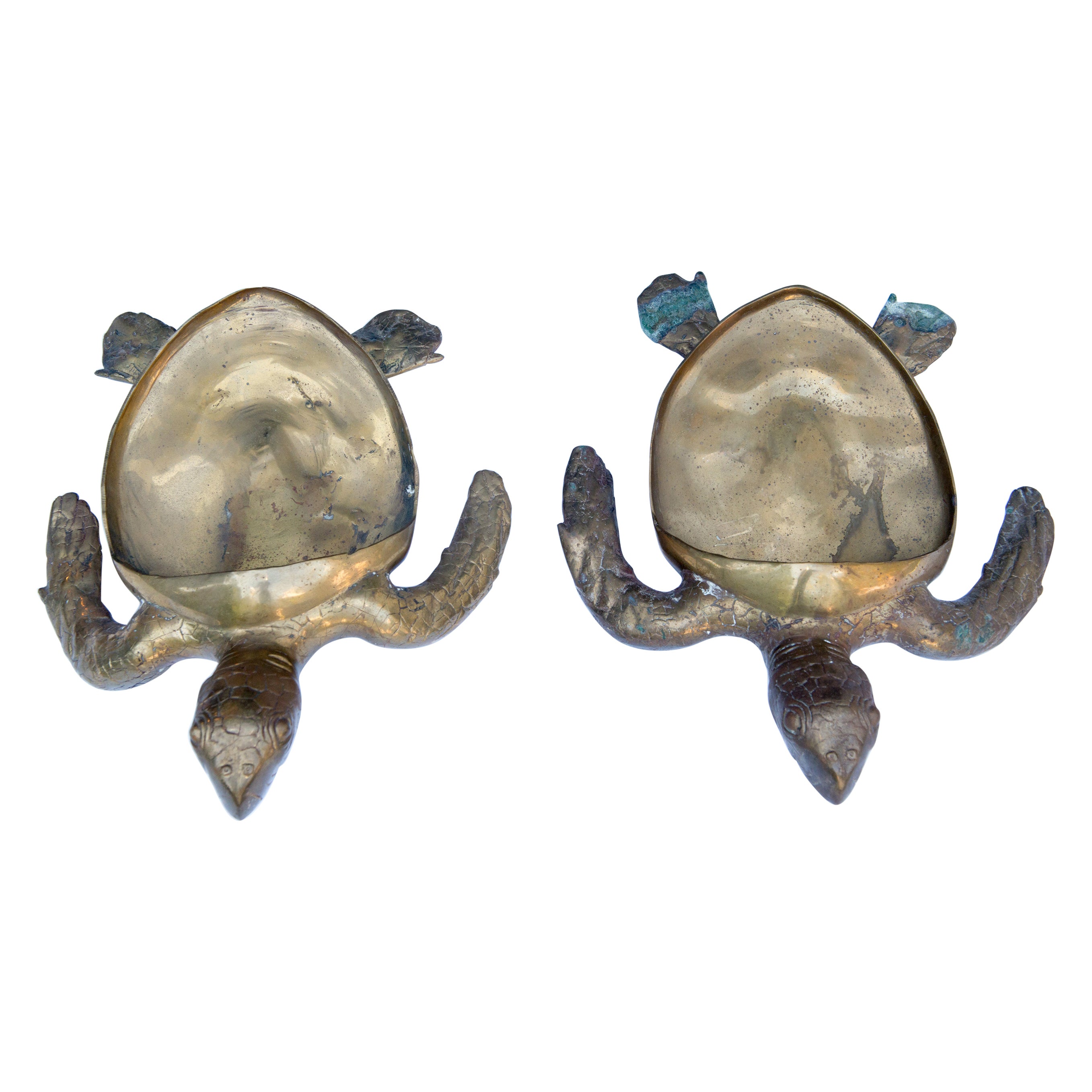 Pair of Large Brass Turtles Planters or Platters For Sale