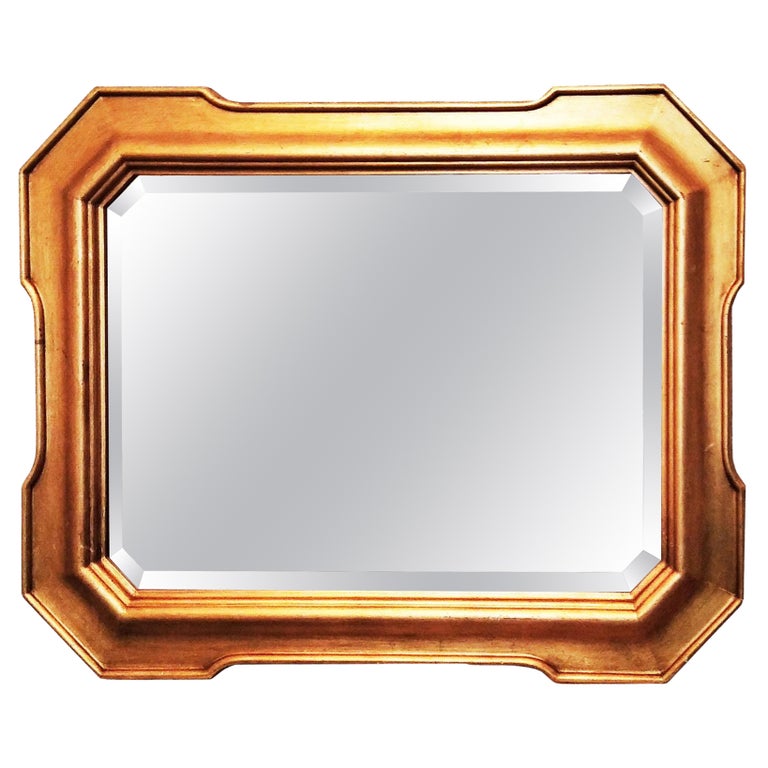 Mirror Gold Leaf Wood, With Beveled and Worn Glass,Horizontal or Vertical  70s For Sale