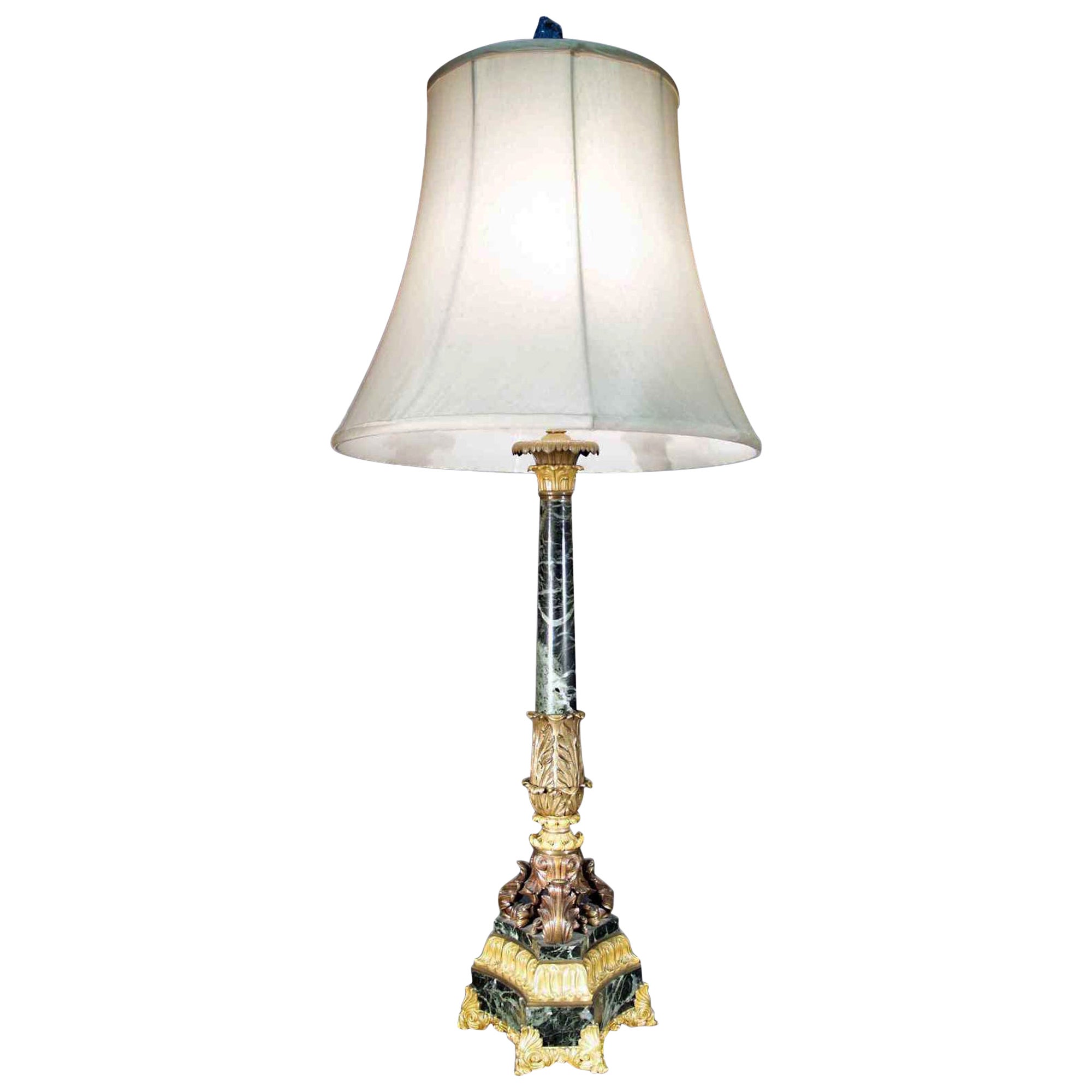 French 19th Century Neo-Classical Verde Antico Marble Lamp For Sale