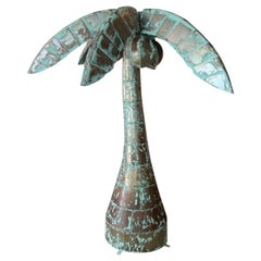 Vintage Monumental Metal Palm Tree Leaves & Coconuts Large Statue Tropical