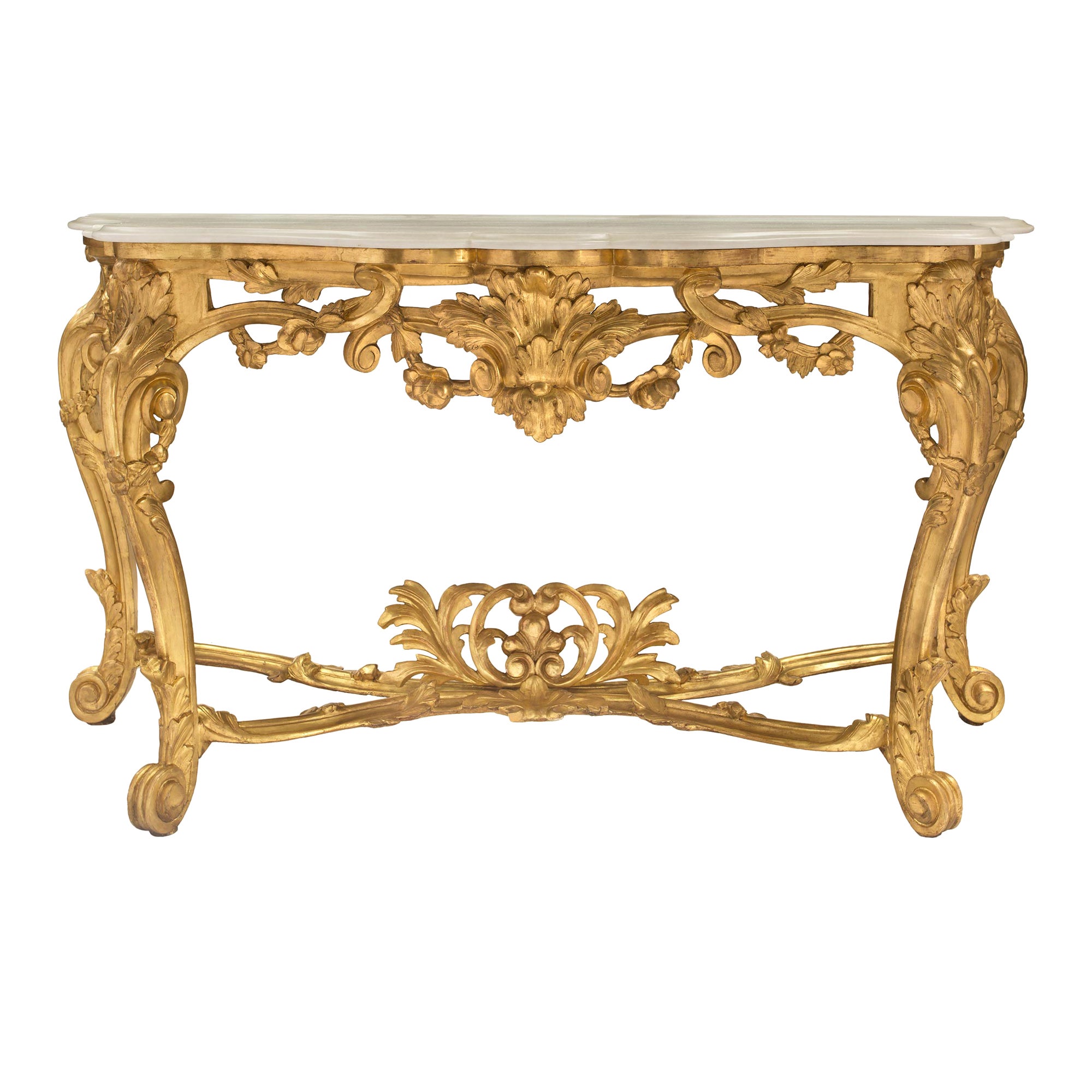 Italian Early 19th Century Louis XV Style Giltwood and Carrara Marble Console