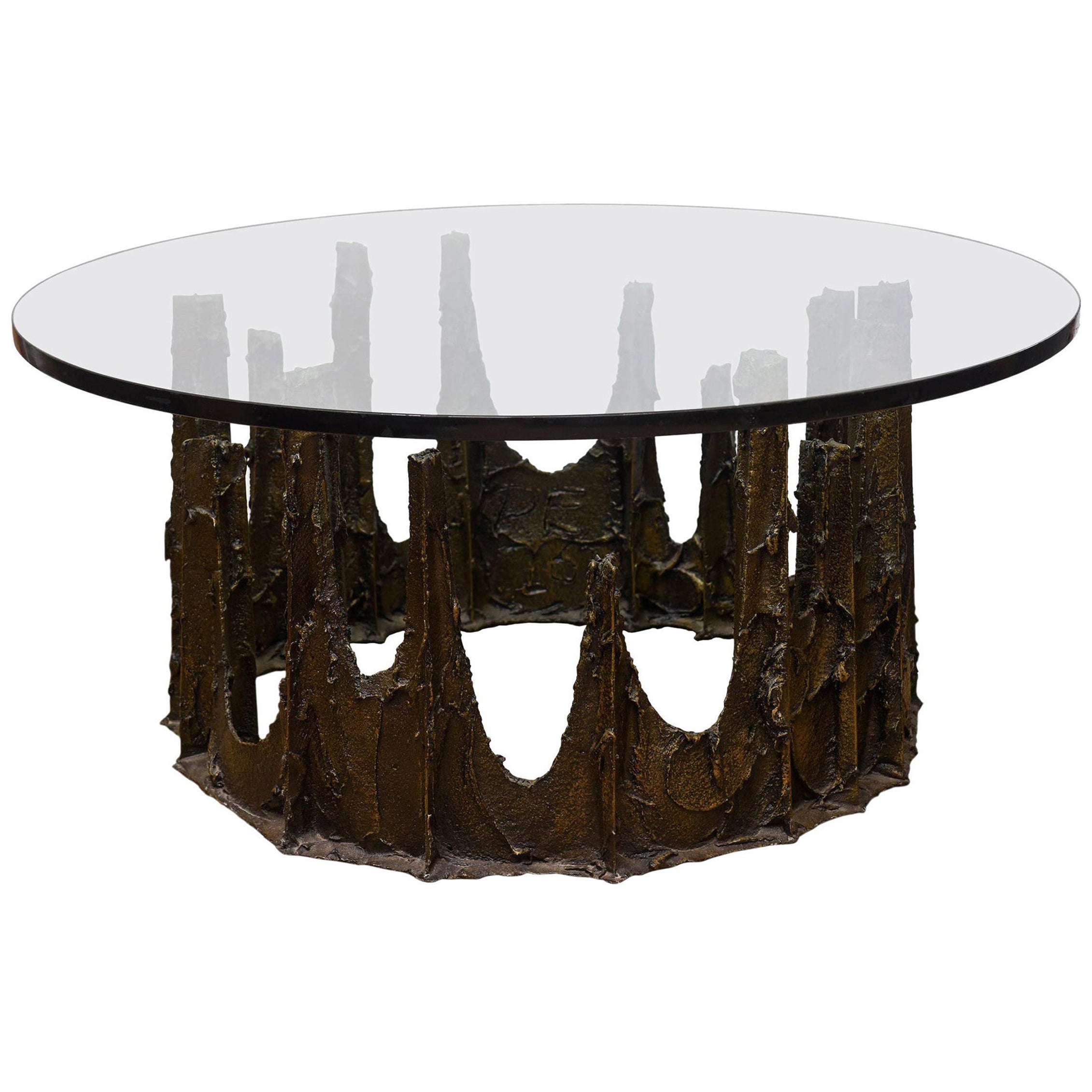Paul Evans Signed Vintage Sculpted Bronze Stalagmite Cocktail Table Glass Top