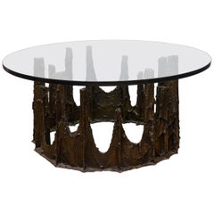 Paul Evans Signed Vintage Sculpted Bronze Stalagmite Cocktail Table Glass Top