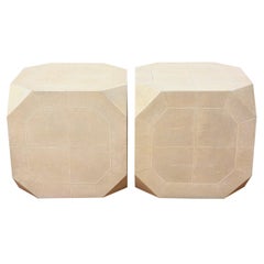Pair of Ron Seff Cream and off White Shagreen and Bone Inlaid Rare Side Tables
