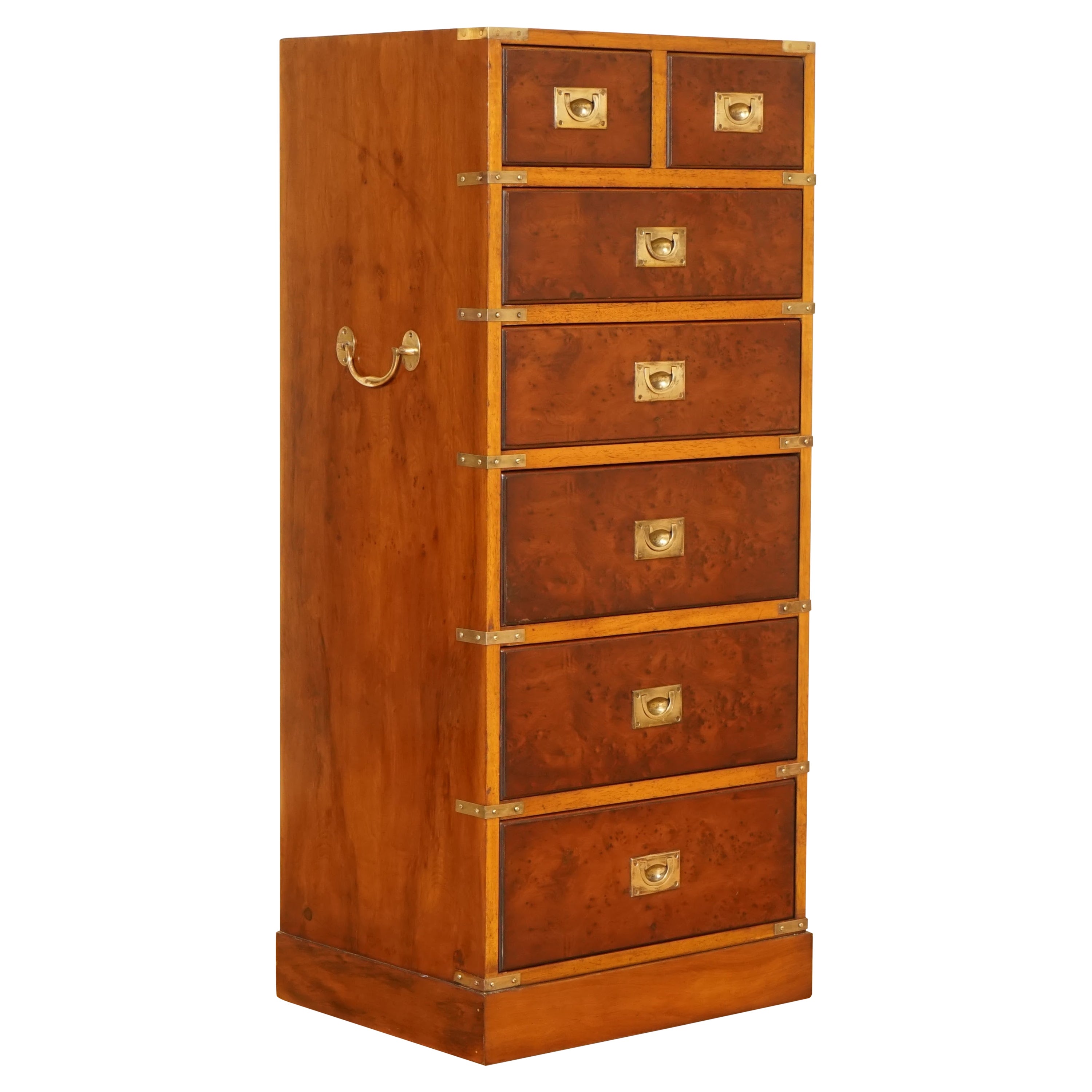 Remarkable Fully Restored Burr Yew & Brass Wood Military Campaign Tallboy