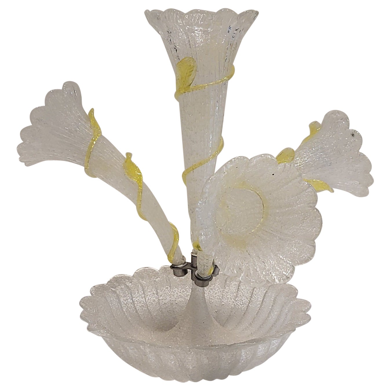 Coralene Art Glass Epergne with Four Flutes For Sale