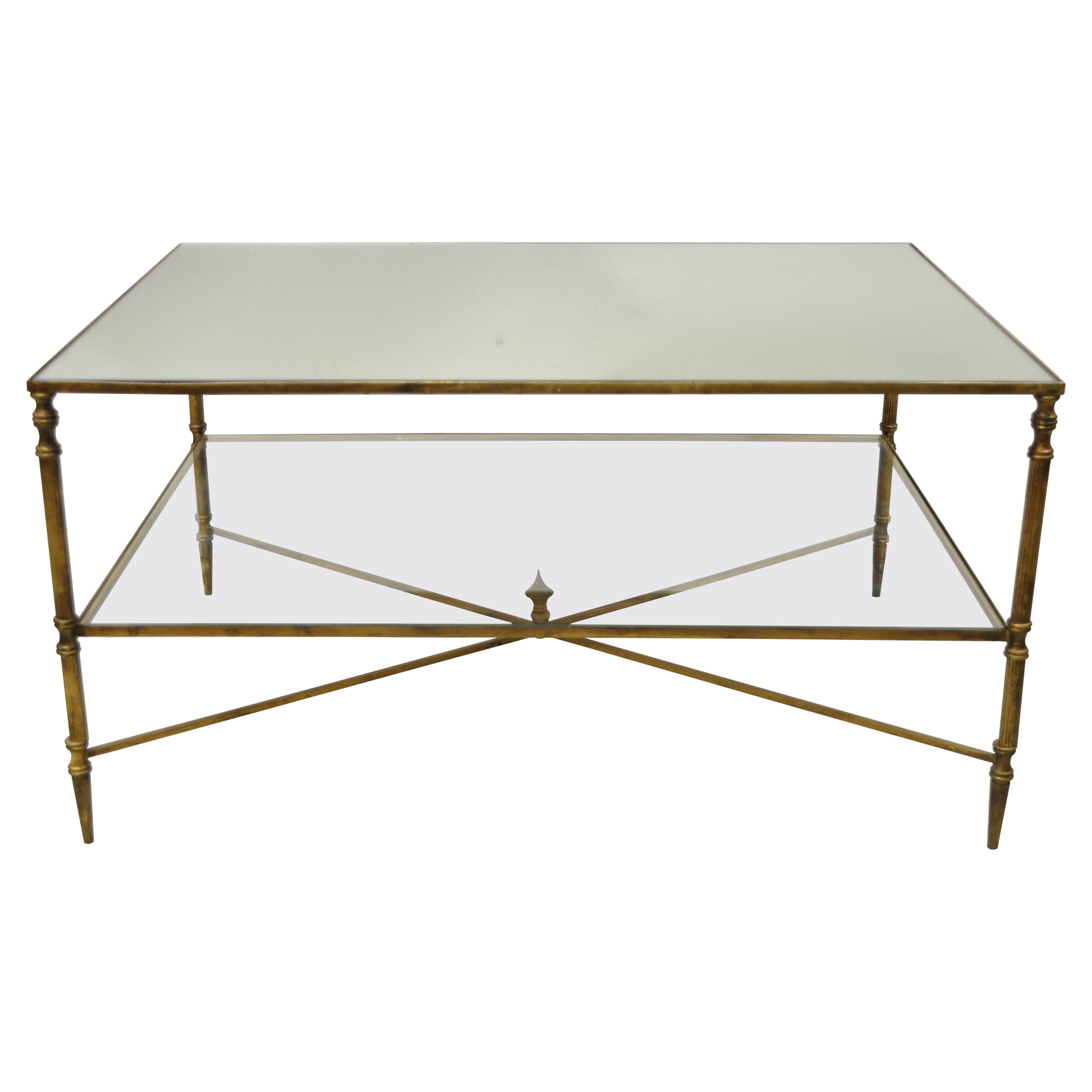 Vintage Italian Hollywood Regency Gold Iron Frame Coffee Table with Mirror Top