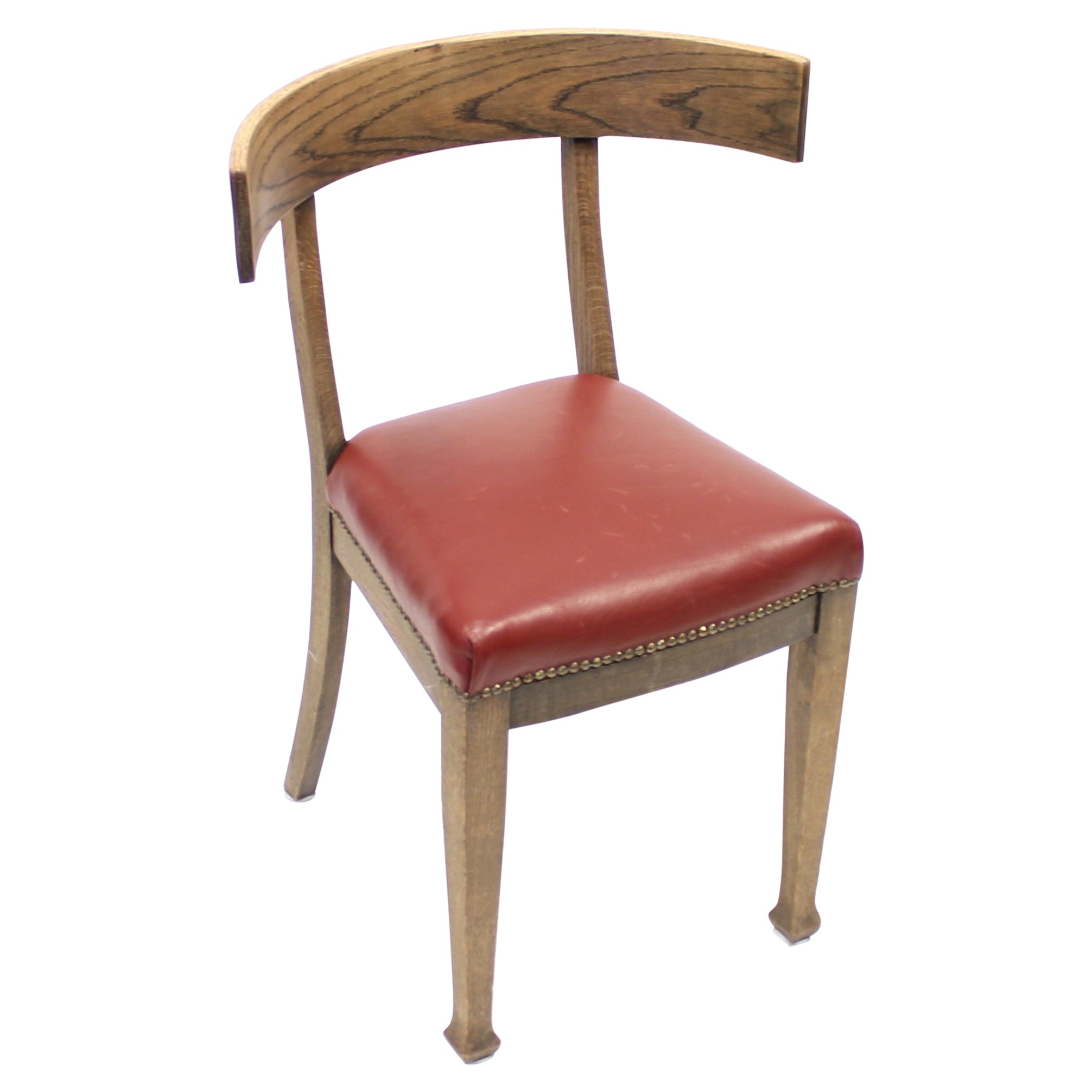 Oak and Leather Klismos Chair, Early 20th Century
