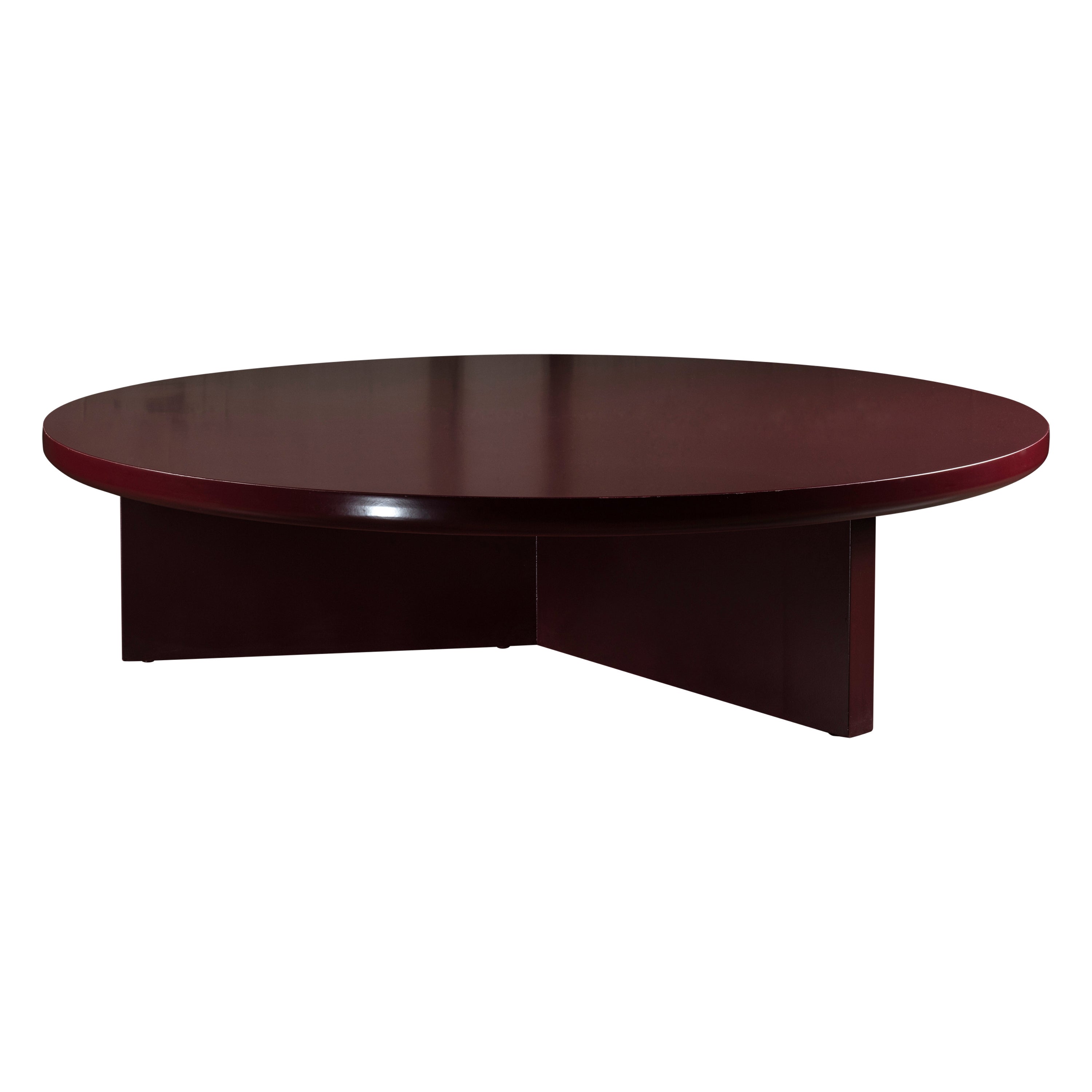 Table basse ronde laquée rouge foncé profond