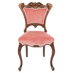 Antique Victorian Walnut Plum Upholstered Side Chair, Scotland 1860