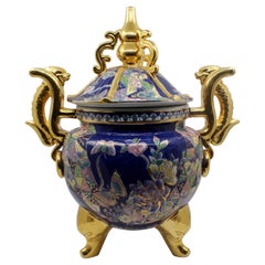 Large Oriental Decorative Two Handled Lidded Urn