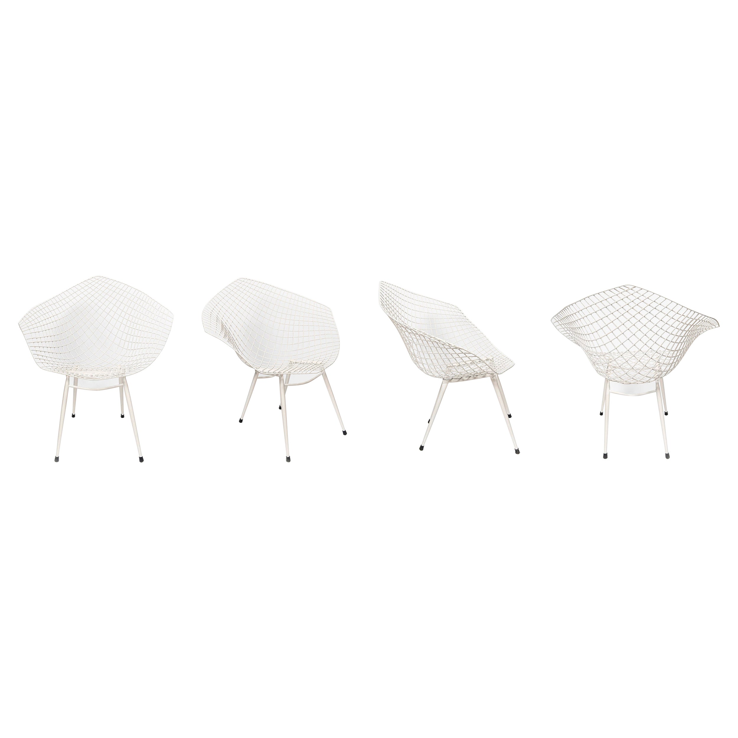 Set di quattro sedie a diamante nello stile di Harry Bertoia, Stati Uniti, 1960 ca.