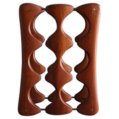 Arthur Espenet Carpenter Carved Walnut & Brass Wine Rack, circa 1967