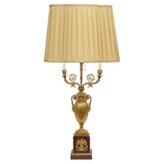 French 19th Century Empire Style Ormolu and Marble Lamp