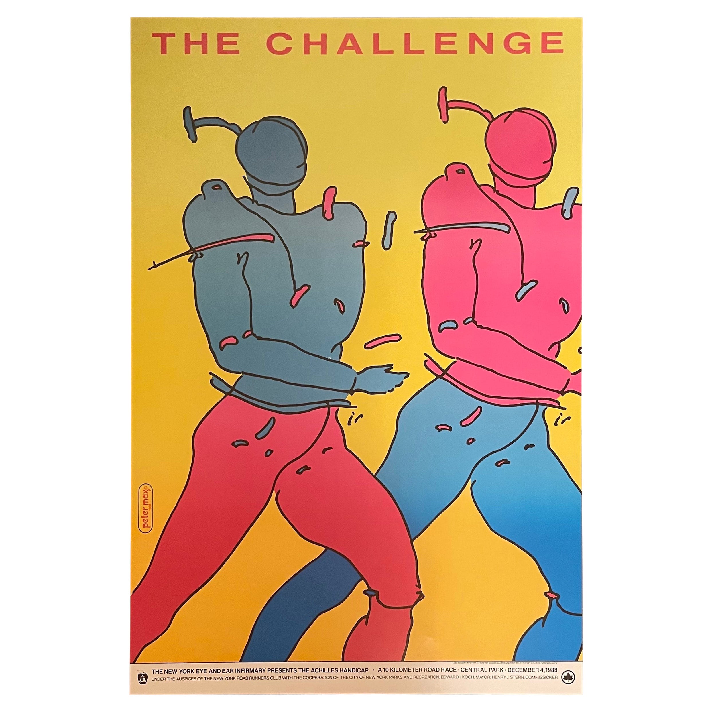 Vintage "The Challenge" Poster by Peter Max Central Park Road Race, 1988 For Sale