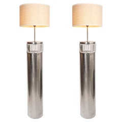 Retro Pair of Chrome Iron and Crystal Floor Lamps, Argentina, 1990