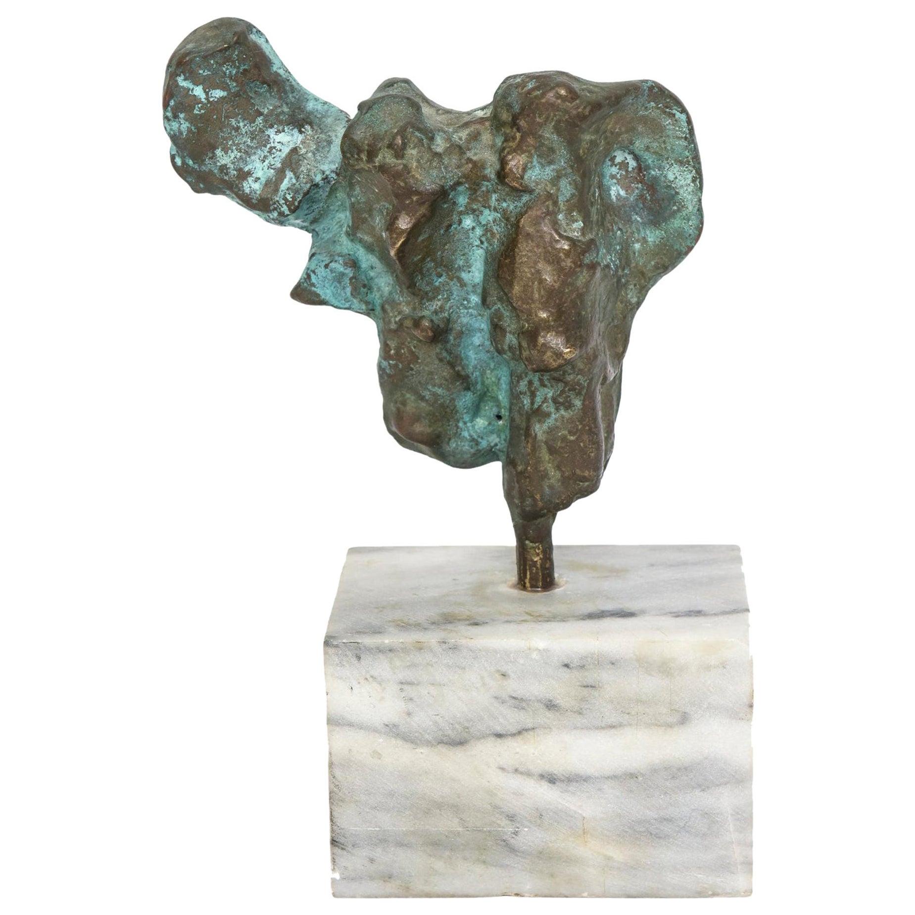 Grande Base De Sculpture Vintage Brutaliste En Bronze Patin Vert de 