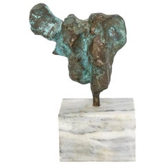 Abstrakte Bronze- Patina Verdigris-Skulptur auf Carrara-Marmorsockel, Vintage