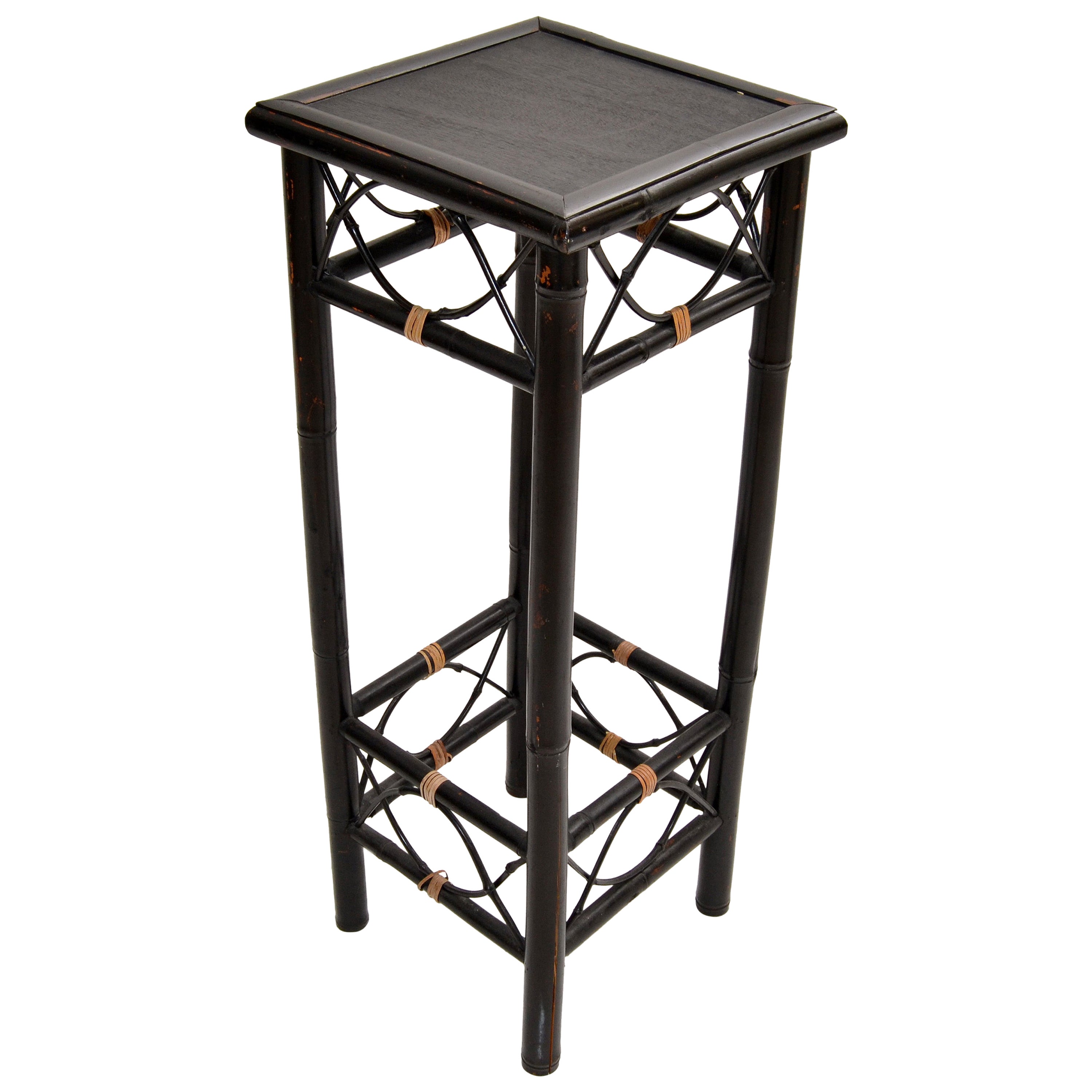 Vintage Brighton Chinoiserie Mesa auxiliar o auxiliar de bambú y ratán, Columna 1970