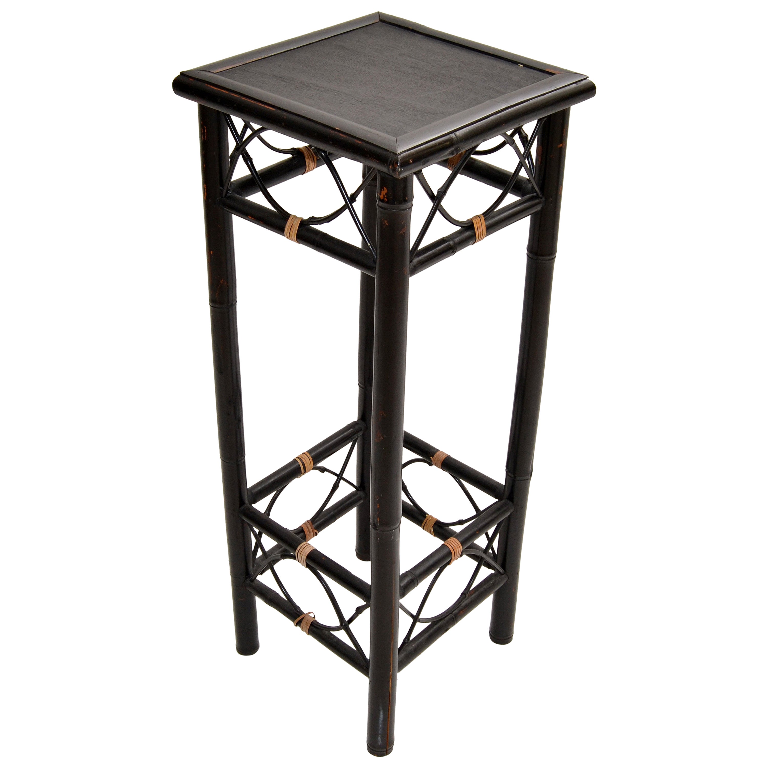 Vintage Brighton Chinoiserie Rattan Bamboo Stand, Side or End Table, Column 1970 For Sale