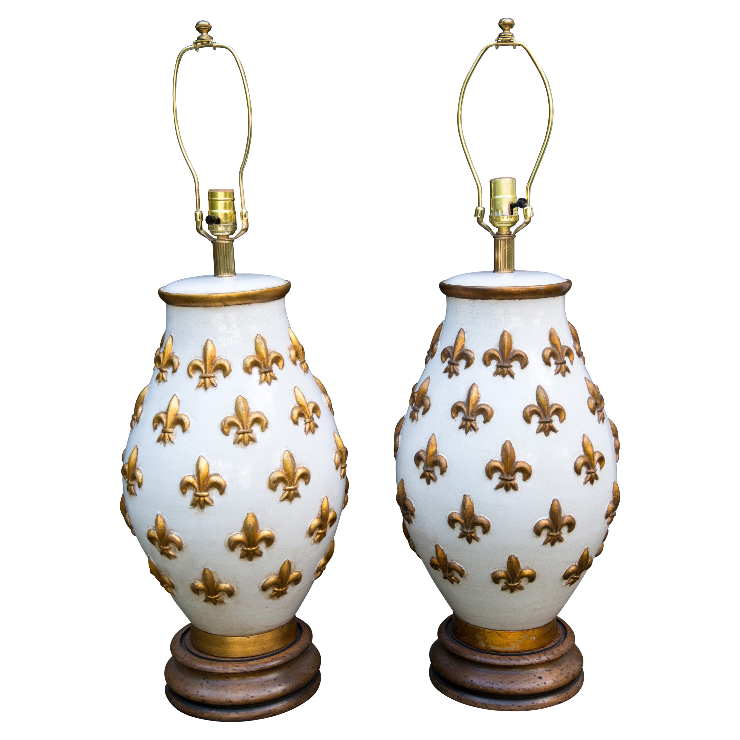 Pair of Large Ceramic Fleur De Lis Lamps