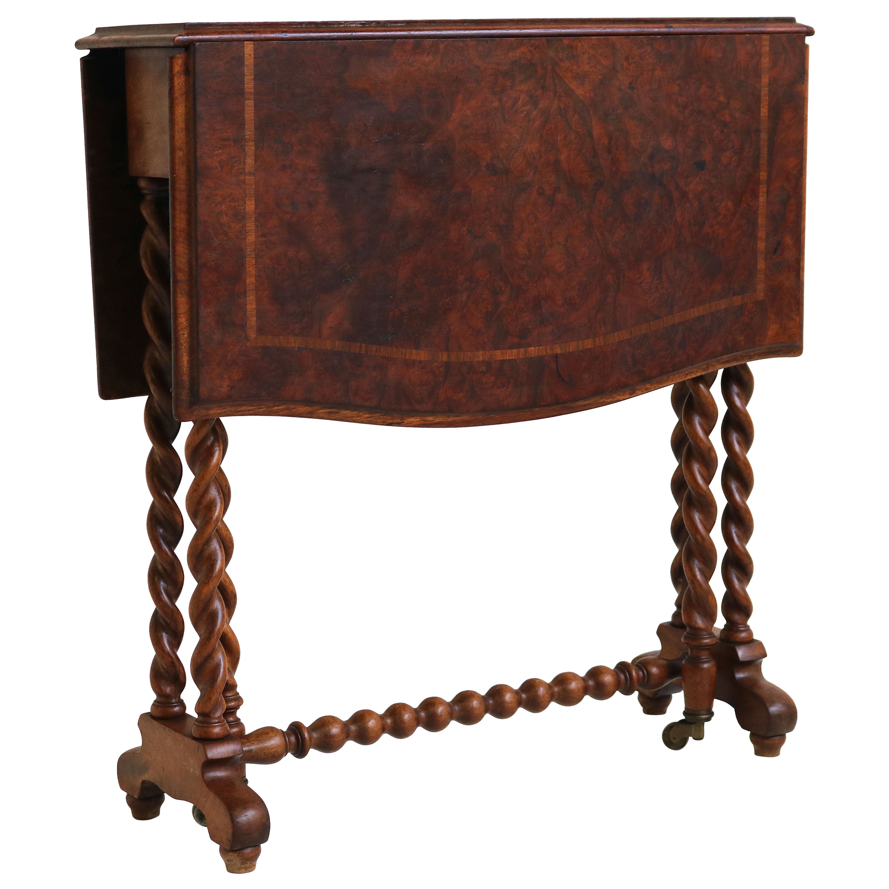 Antique English Barley Twist Foldable Table / Gate-Leg Table 19th Century Burl For Sale