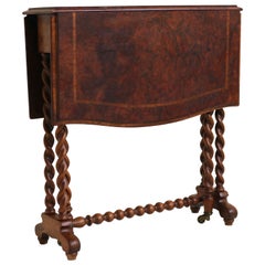 Antique English Barley Twist Foldable Table / Gate-Leg Table 19th Century Burl