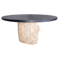 Olive Wood Trunk Dining Table with a Black Limestone Top