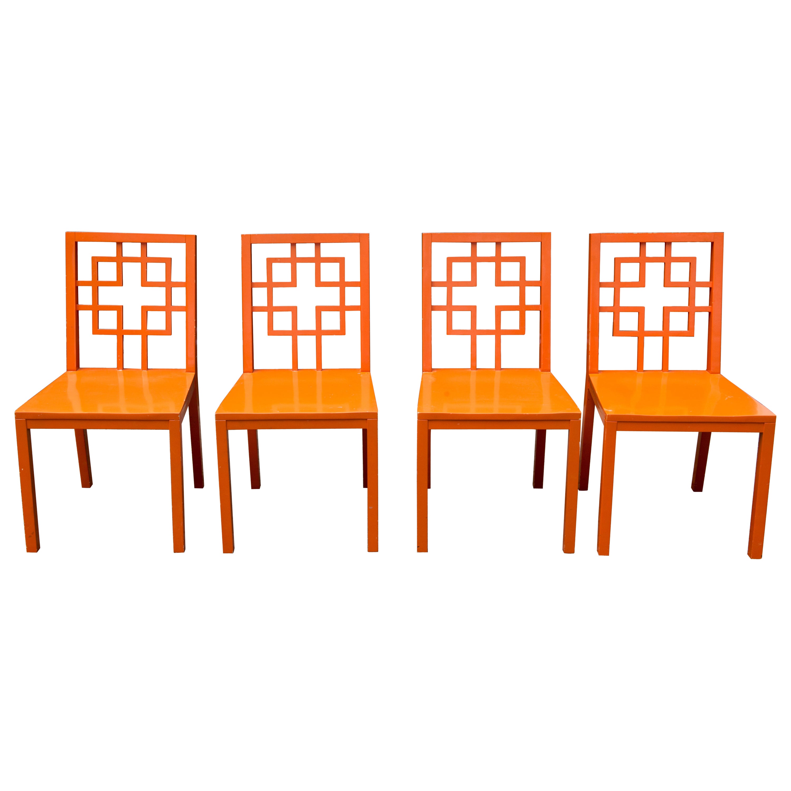 Set of 4 Fretwork Orange Dining Chairs