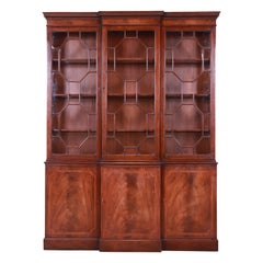 Baker Furniture Georgian Mahogany Lighted Breakfront Bookcase Cabinet