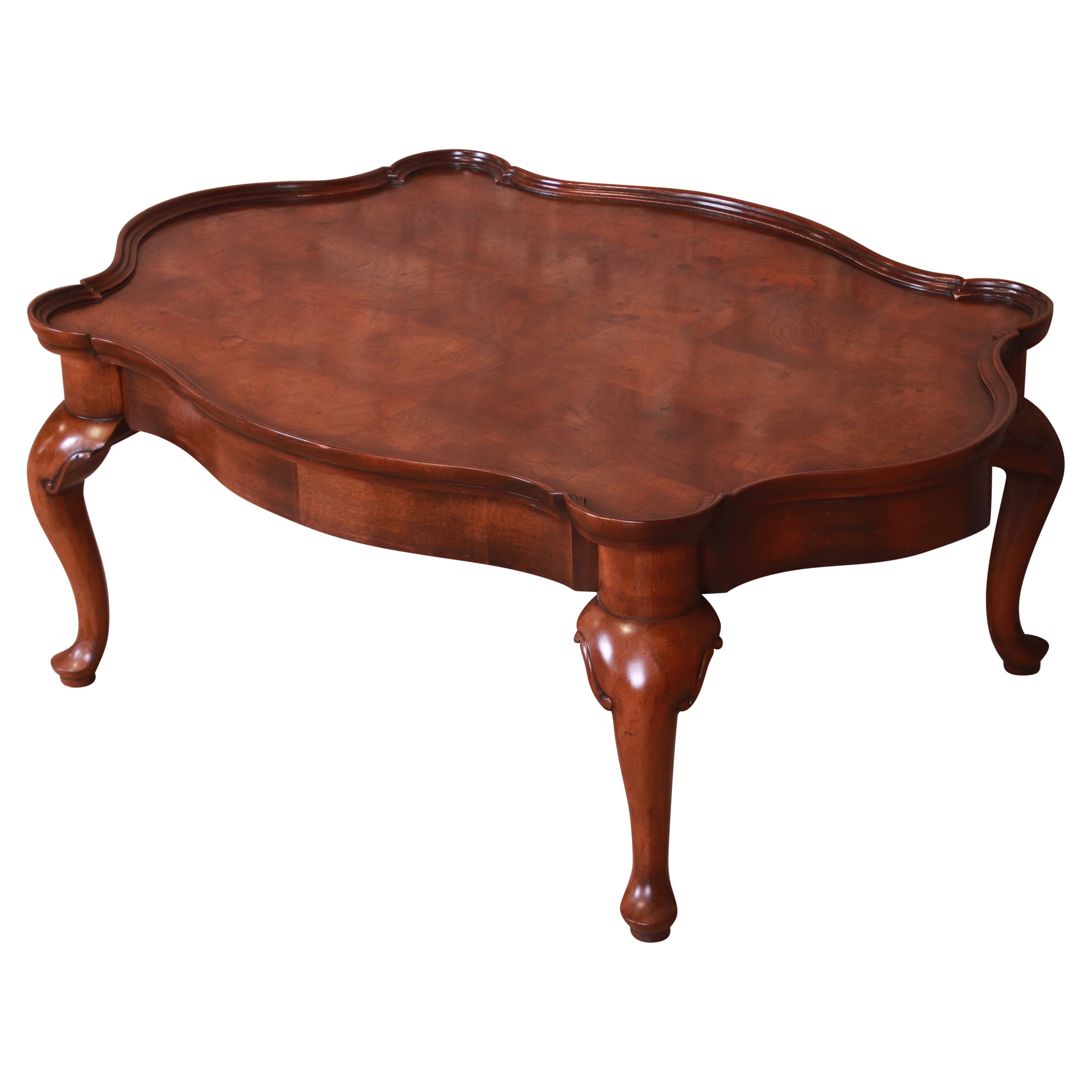 French Provincial Mahogany and Burl Coffee Table Attributed to Baker Furniture