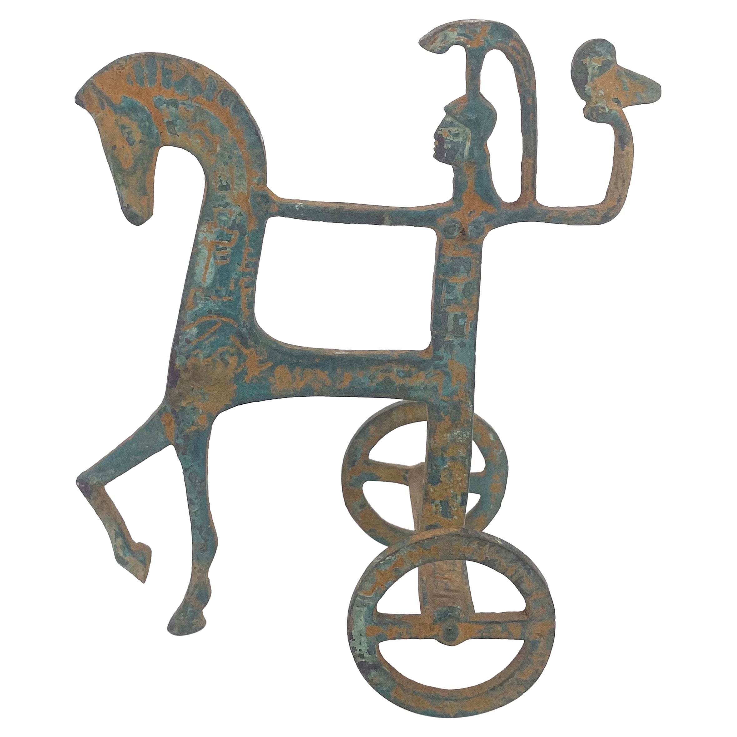 Patinate Etruscan Horse and Chariot Sculpture in the Style of Frederick Weinberg