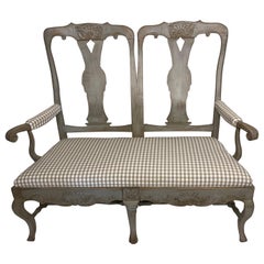 Grey Painted Swedish Settee with Shell and Foliate Carving