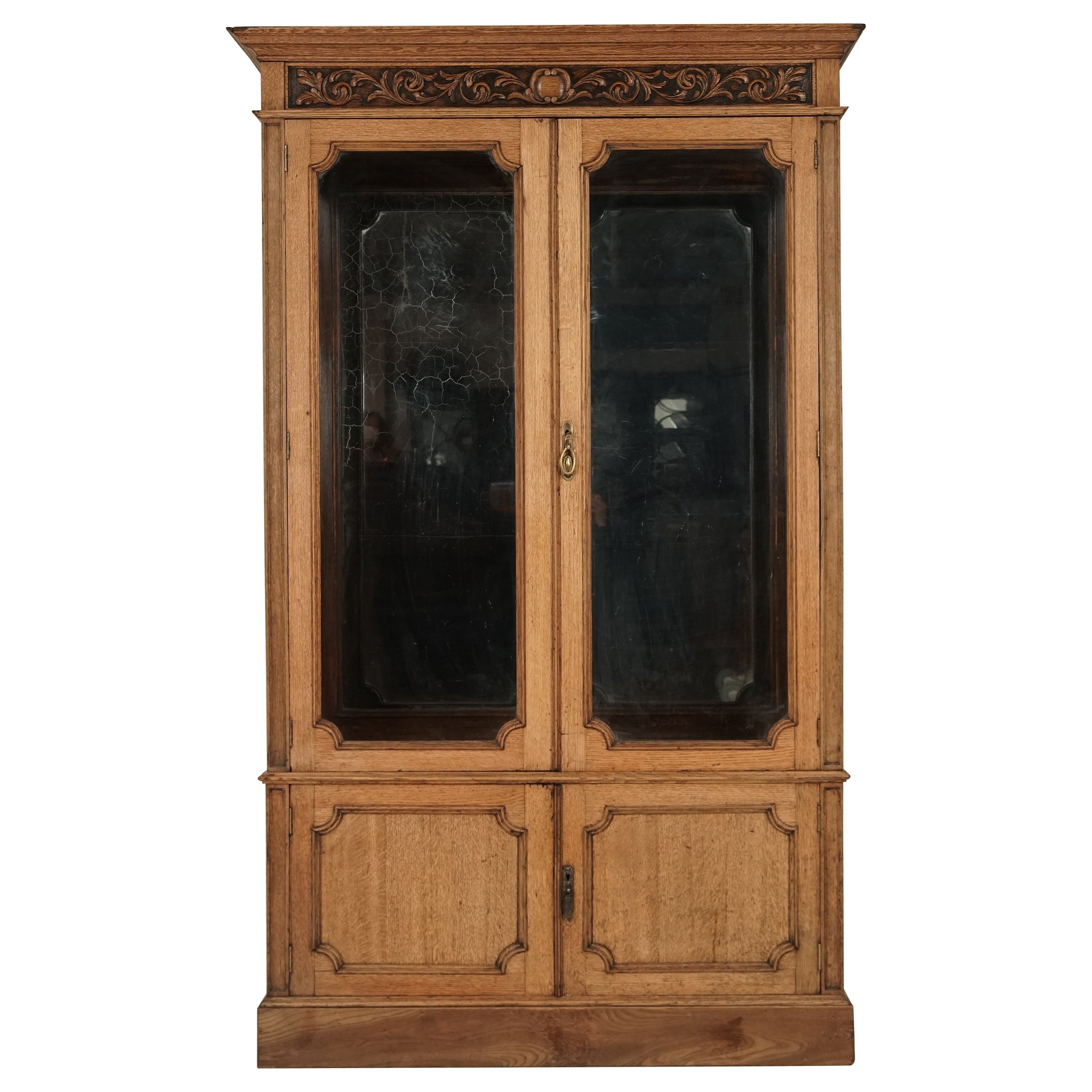 Antique Victorian Carved Oak 2 Door Display China Cabinet, Scotland, H178