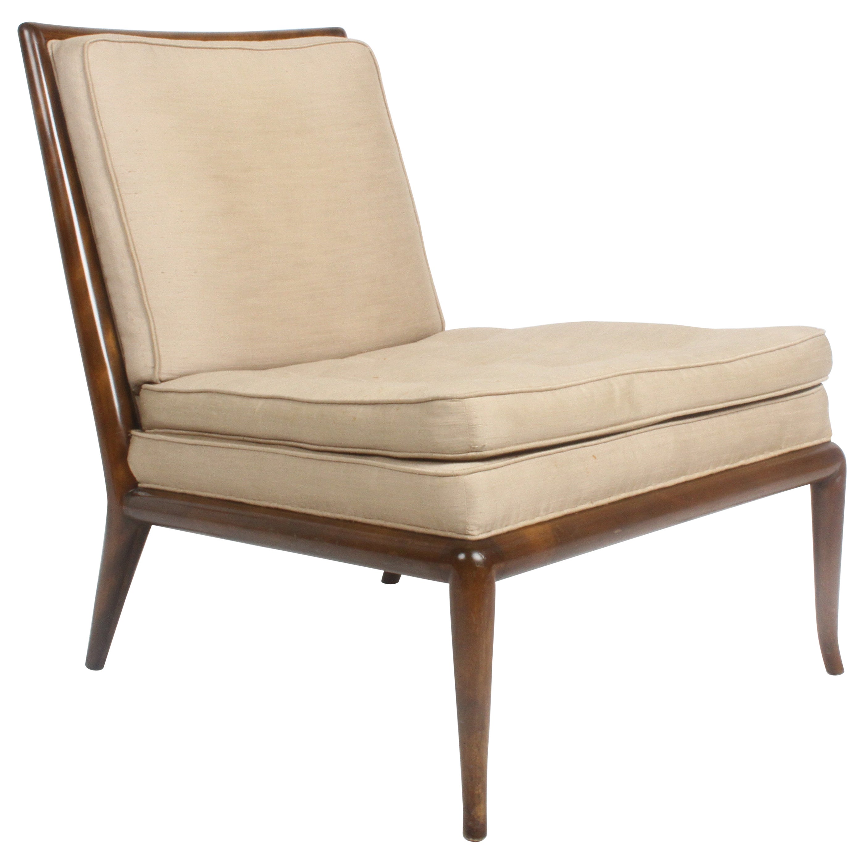 Single T.H. Robsjohn Gibbings for Widdicomb Slipper Chair, Elegant Walnut Frame