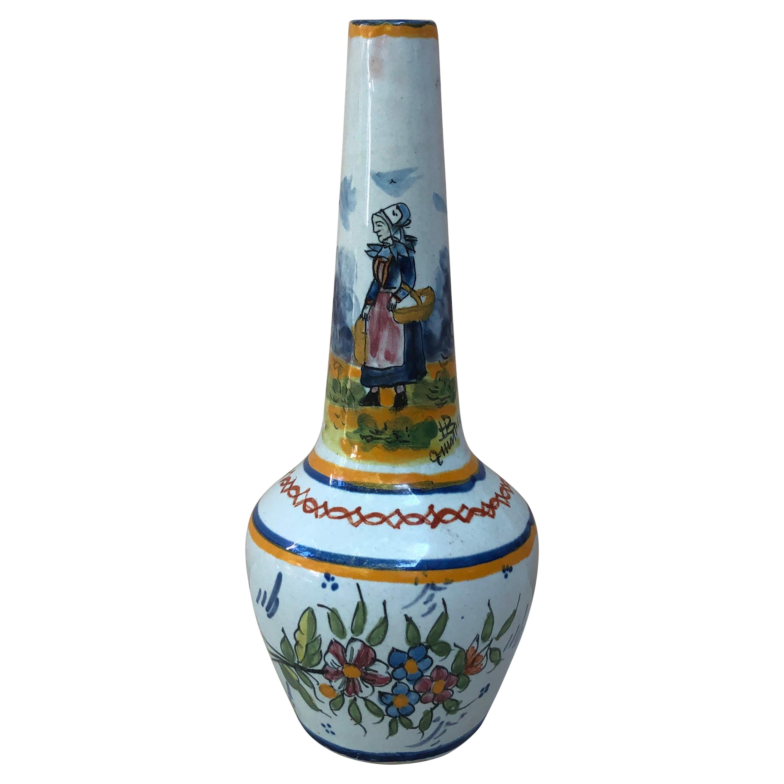 French Faience Vase HB Quimper, Circa 1900 For Sale