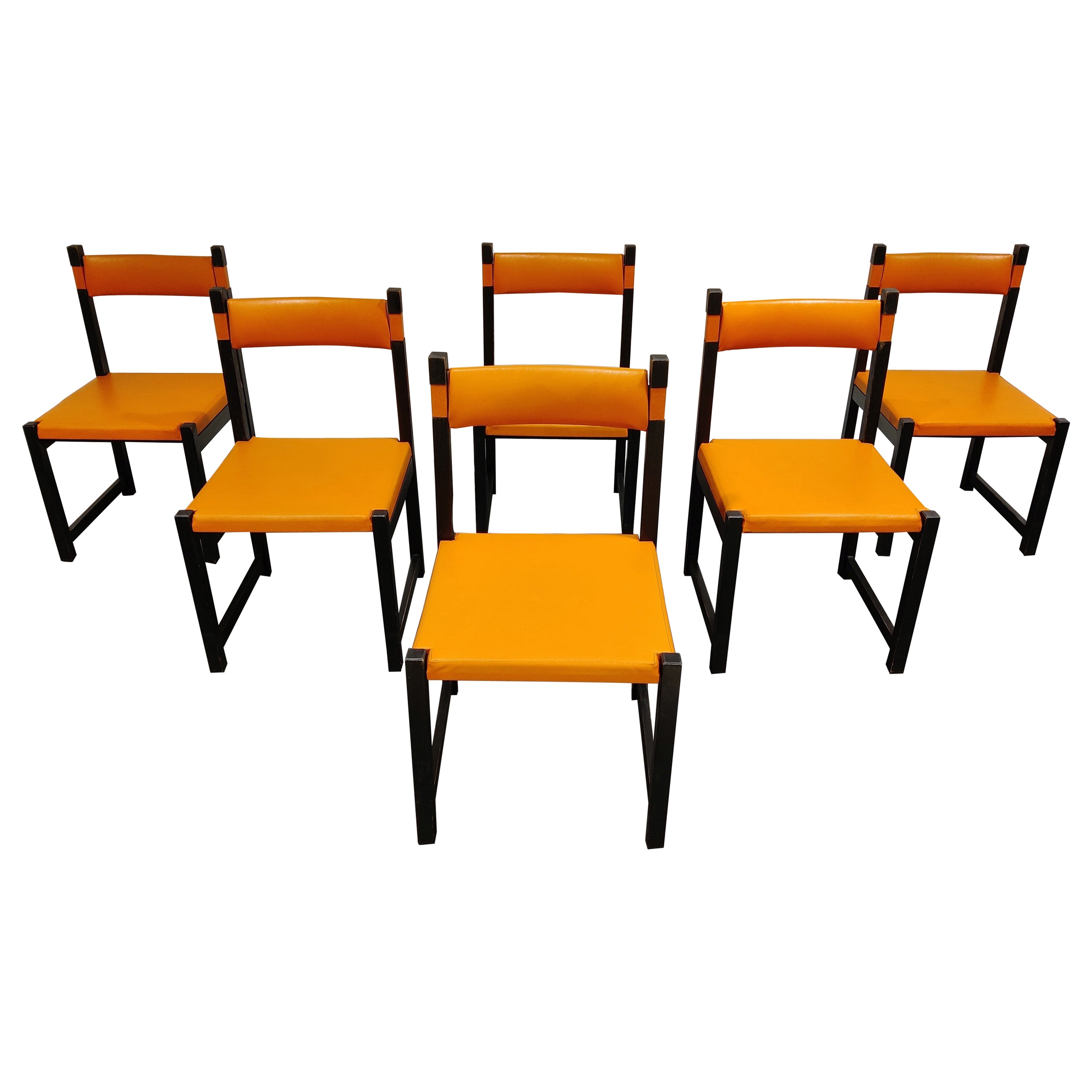 Set of 6 Brutalist Dining Chairs by Emiel Veranneman for Decoene, 1970s