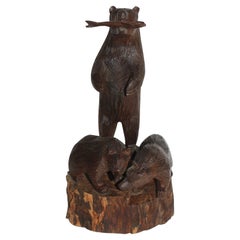 Vintage Hand Carved Sculpture of Bears