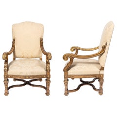 Pair of Wood and Gold Leaf Armchairs by Maison Forest, France