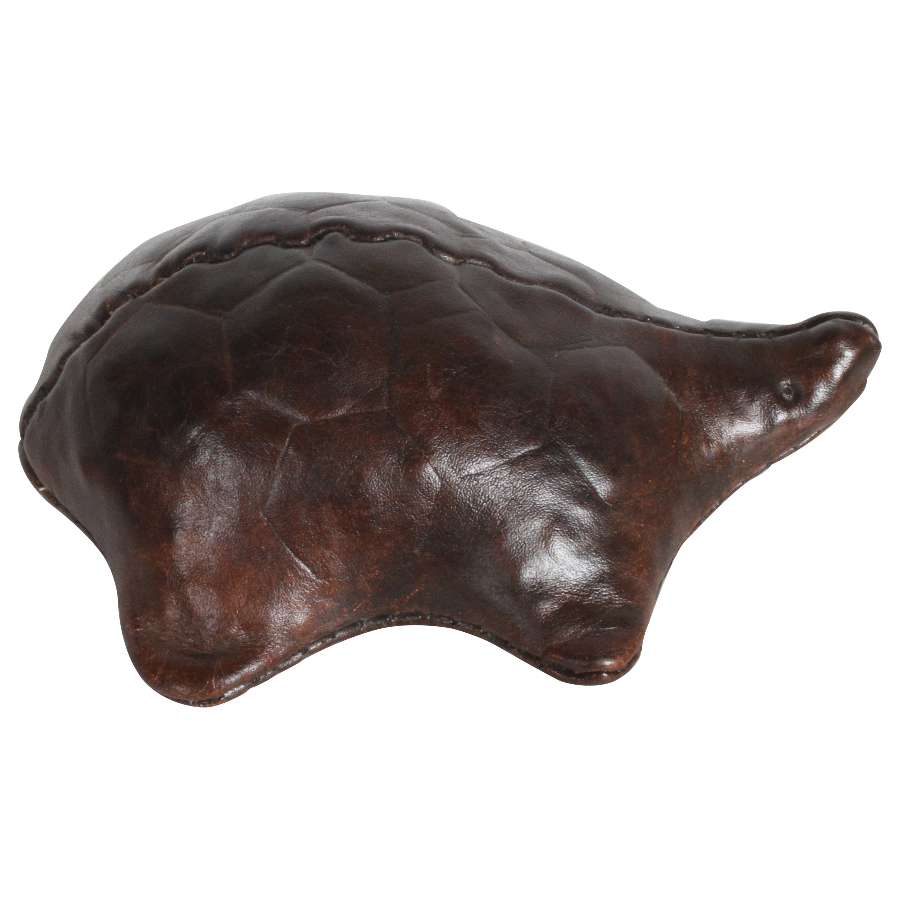 Vintage Omersa Leather Turtle Use as Paperweight or Decorative, Retains Label For Sale