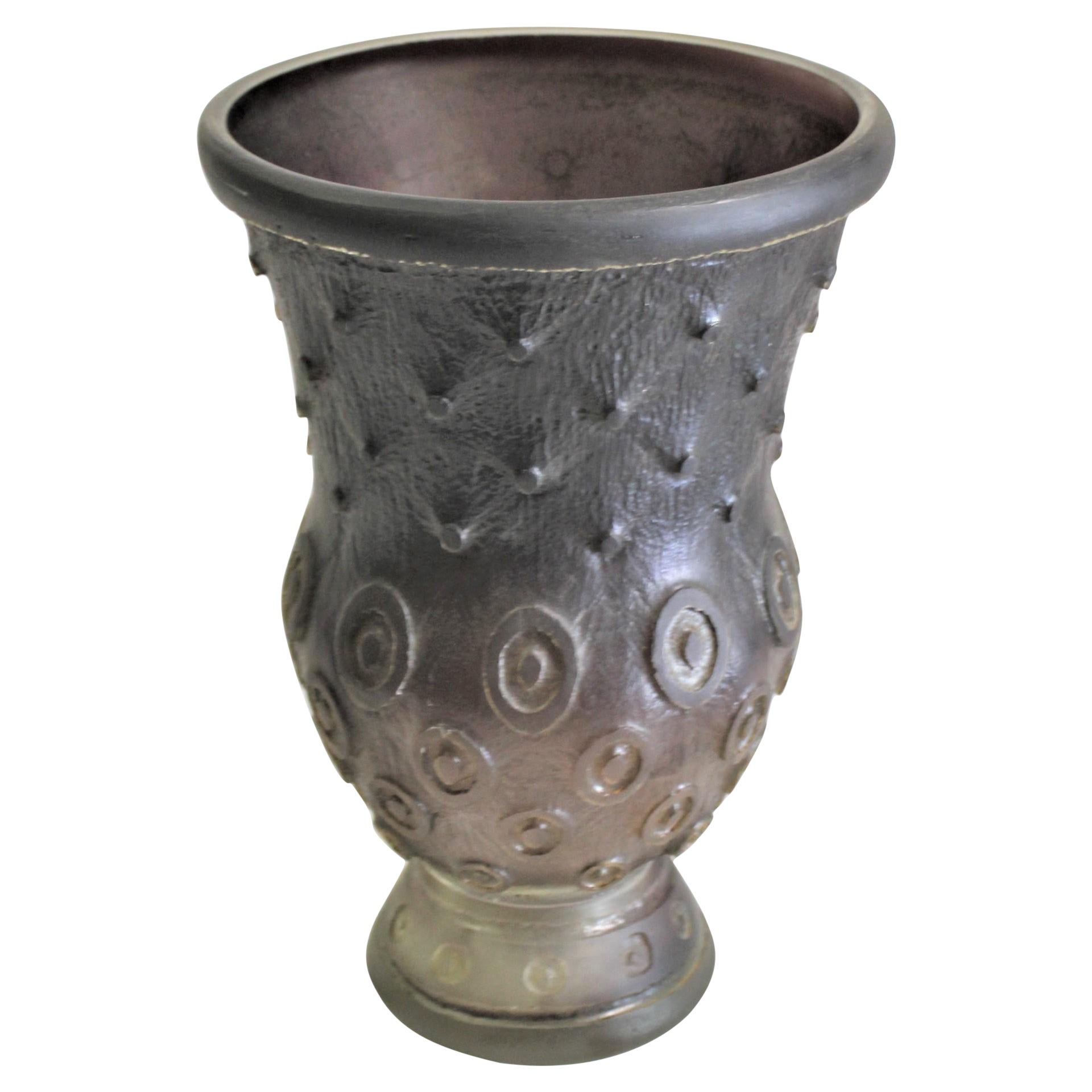 Art-Déco-Vase aus Glas mit violetten Kreisen im Säureschliff