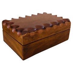 Vintage Mid-Century Modern Hand Carved Trinket Box in Walnut Wood, Denmark, c. 1960