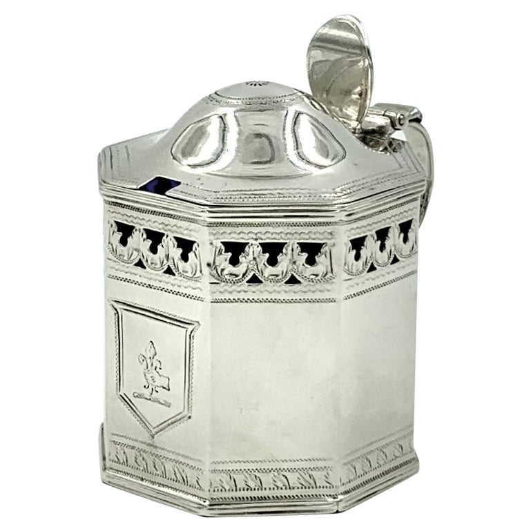 Antique George III Armorial Silver Mustard Pot, Henry Chawner, London, 1794