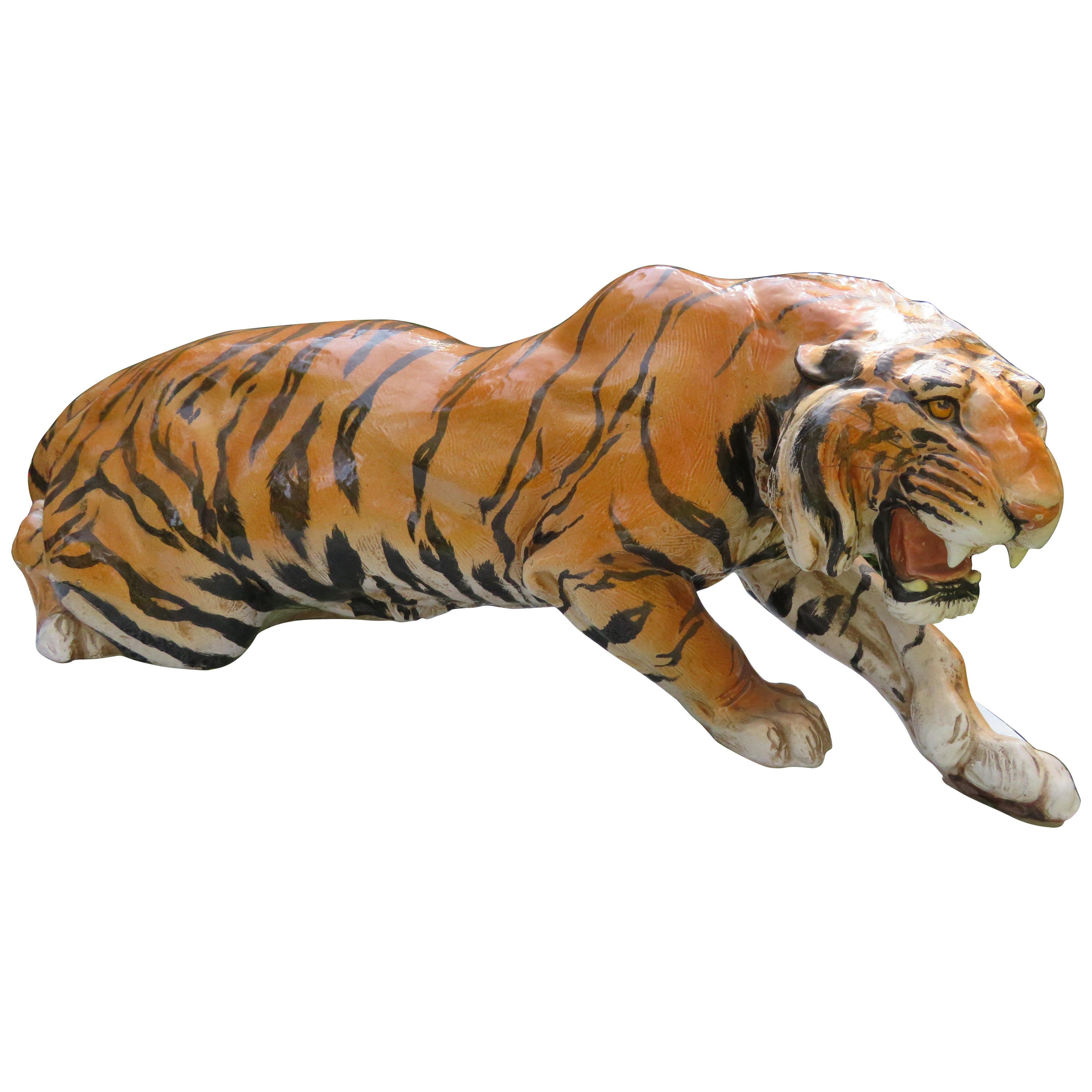 VINTAGE GOLD SILVER METAL BENGAL TIGER SCULPTURE STATUE HEAVY FIGURE