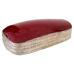 Chinese Silver Trinket Box with Antique Oxblood Porcelain Inset, c. 1945