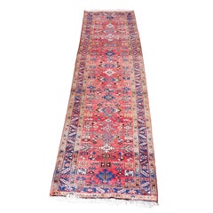 Persian Heriz Oriental Wool Long Runner, Allover Geometric Design, c1930’s