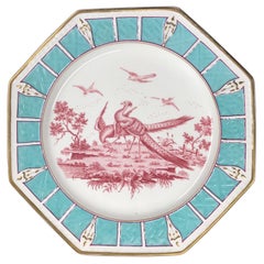 Antique Wedgwood Earthenware Plate, with Exotic Birds and Turquoise Border, Dated 1883